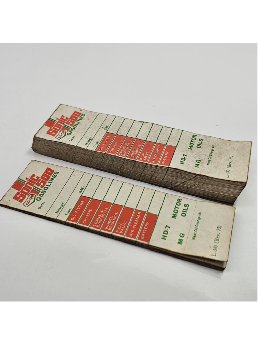 Vintage Sonic 500 Co-op Gasolines Oil Change Sticker Pads Lot Rev. 73 Service...